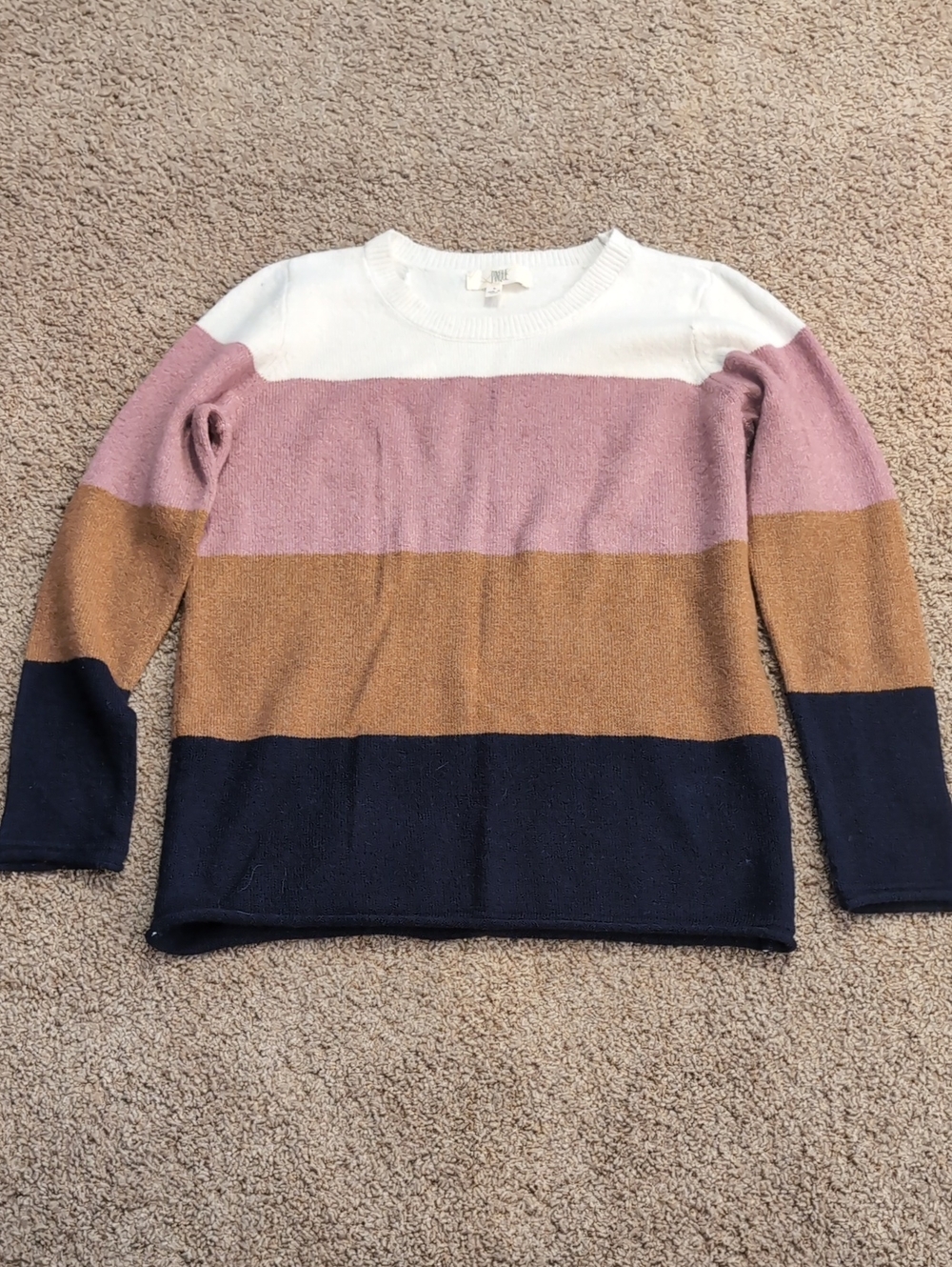 Striped Crewneck Sweater in White, Pink, Tan & Navy
